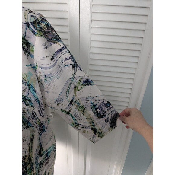 LIOR Paris Vanya Swing Jacket Women XL Cream Purple Swirl Art to Wear Lagenlook - Picture 6 of 14